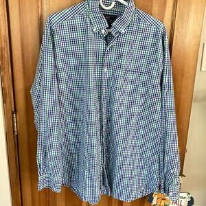 Vineyard Vines Men's Blue and Green Checkered Shirt